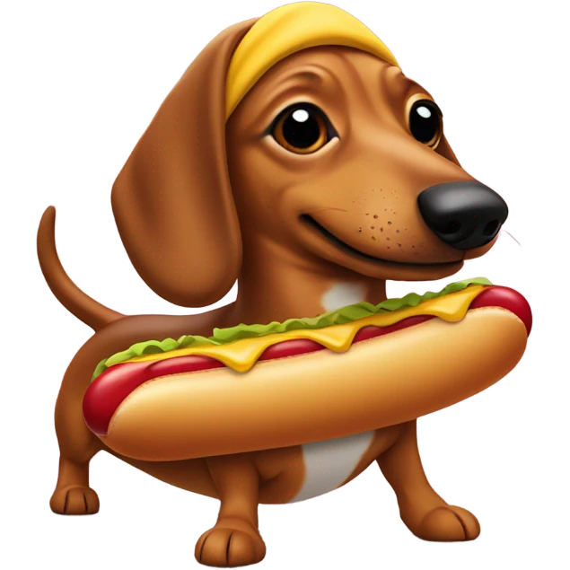 Weiner dog dressed as a hotdog emoji