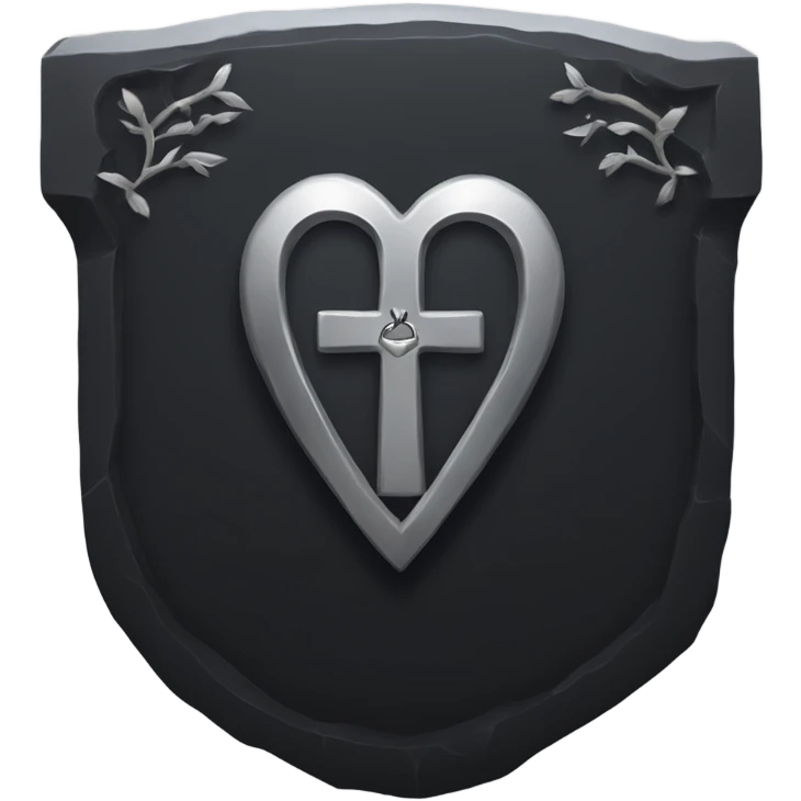 a black tombstone with the inscriptions in silver RIP and a silver heart in the center emoji