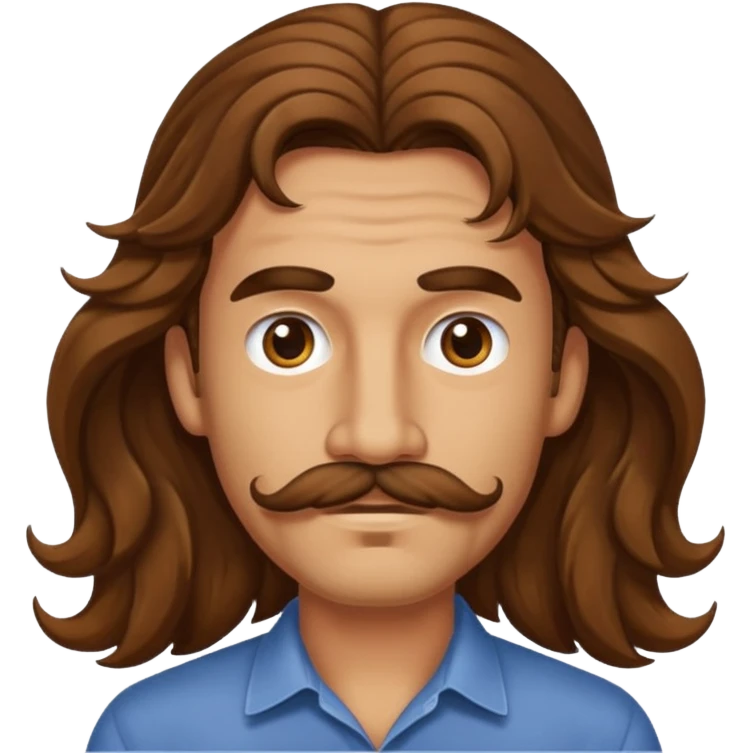 Man with long brown wavy hair and a really thin and bad moustache emoji