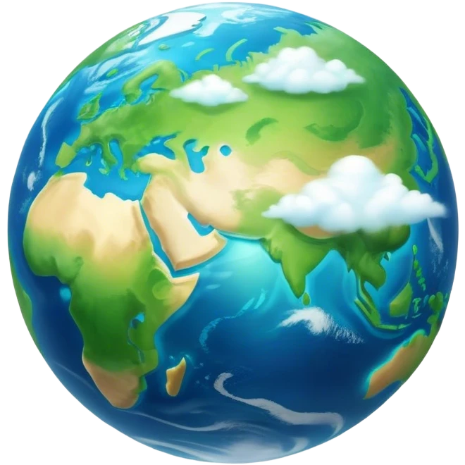 Cinematic Realistic Earth Emoji, depicted with vibrant blue oceans, clouds, and lush green continents rendered in exquisite detail, high shine, and a soft radiant glow that captures the dynamic, life-sustaining beauty of our home planet. emoji