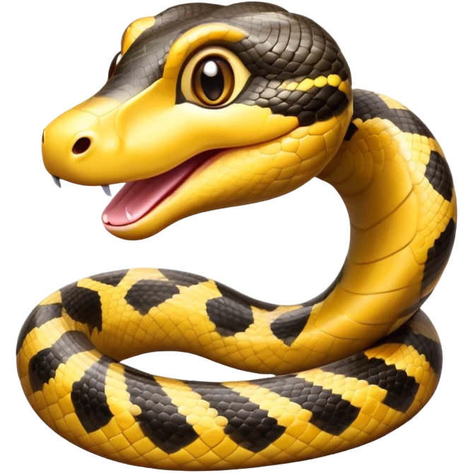 cinematic-cute-anaconda-portrait standing-emoji,-head-tilted-playfully-and-inquisitively,-with-a-sleek,-shimmering-body-adorned-with-detailed-scale-sriped patterns-and-round,-sparkling-eyes-full-of-wonder,-simplified-yet-irresistibly-adorable-features emoji