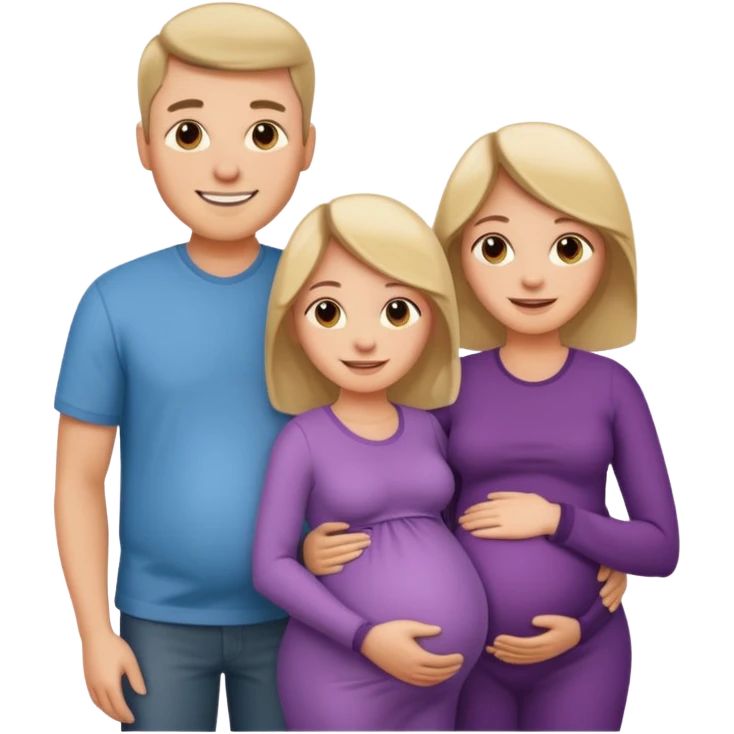 I want a couple. Only the wife is pregnant. There is only one pregnant women. Both the husband hand wife family are stand behind them. There is No kids emoji