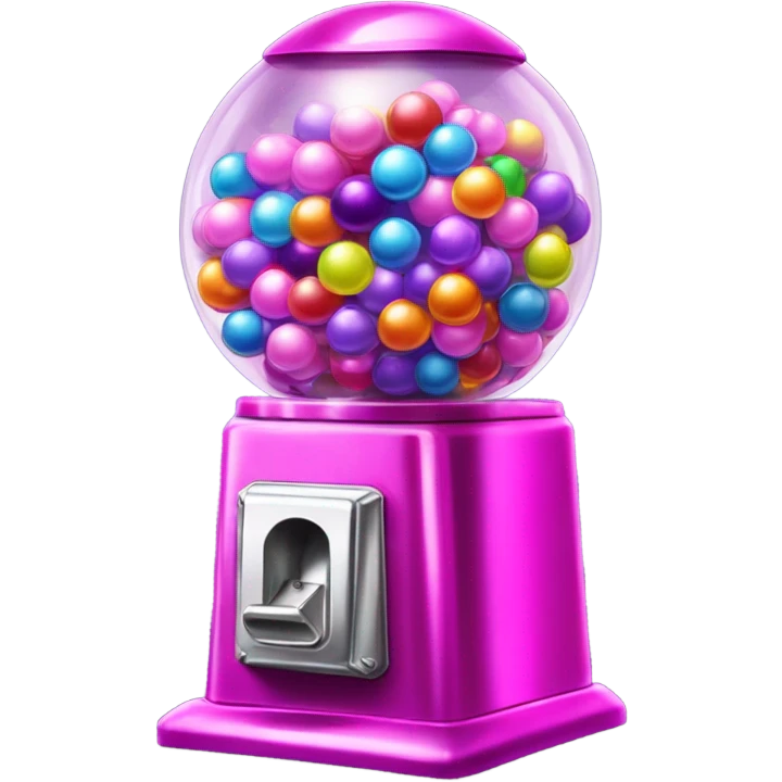 Realistic isolated metallic pink and purple bubblegum ball machine decorated with shiny diamonds and rhinestones and fillled with colorful neon colored gumballs inside of it. emoji