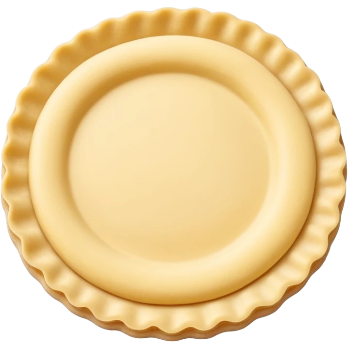 raw shortcrust pastry, rolled-out disc, pale yellow, soft matte, uneven or crimped edges, delicate texture, no filling, plain dough, soft lighting, emoji scale emoji