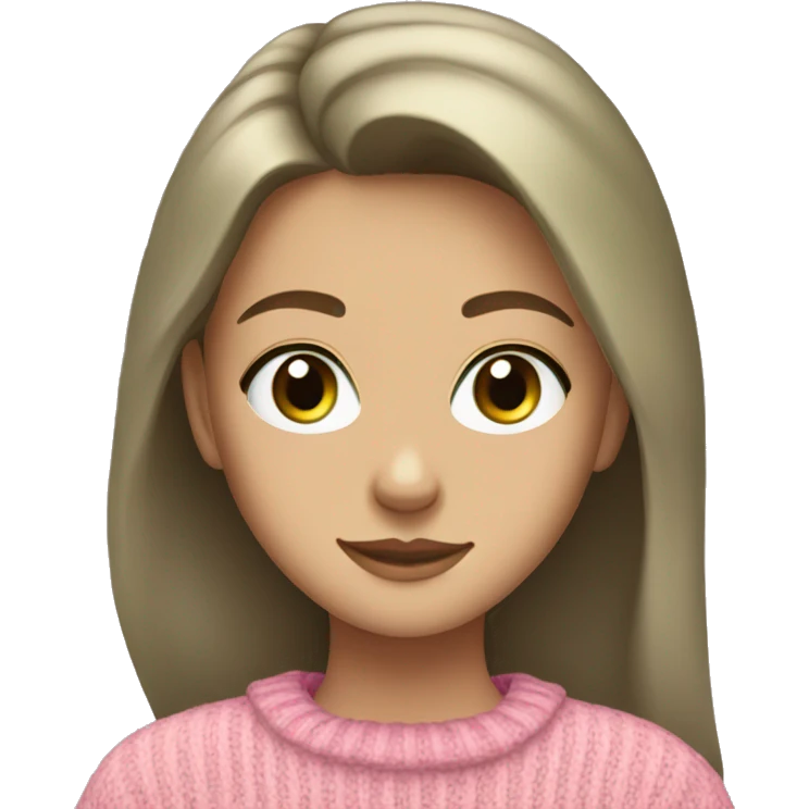 a 16 year old girl with light brown hair and gray green eyes in a pink sweater emoji