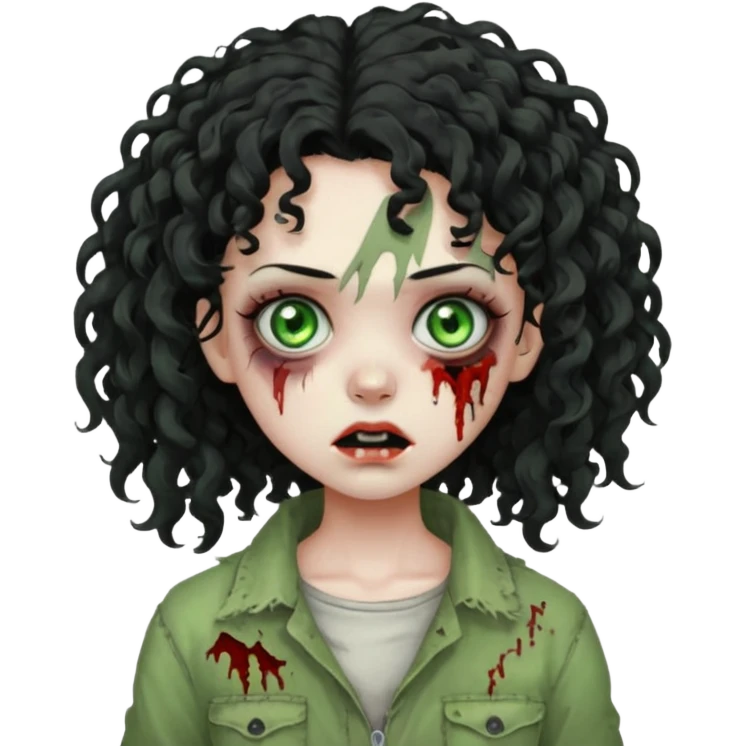 menina zumbi com cabelo cacheado preto emoji