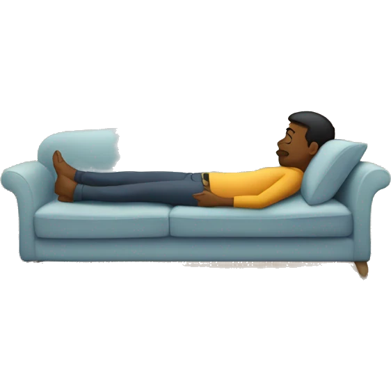 A person lying on a sofa, one leg crossed over the other, with hands behind the head, relaxing in a cozy setting emoji