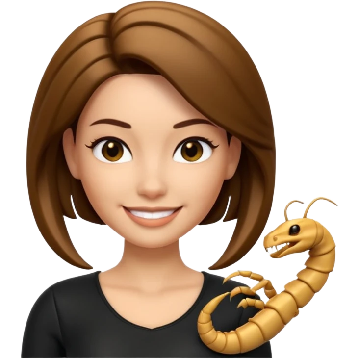 Scorpio zodiac signA 3D cartoon woman with a scorpion-shaped hairstyle, confident expression, smooth skin tone, Memoji-style. emoji