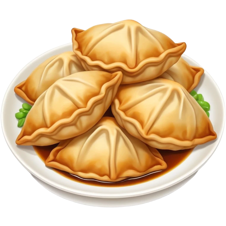 Shanghai fried dumplings with crispy bottom, simplified emoji style with bold outlines and bright colors, cartoon style pan-fried potstickers emoji