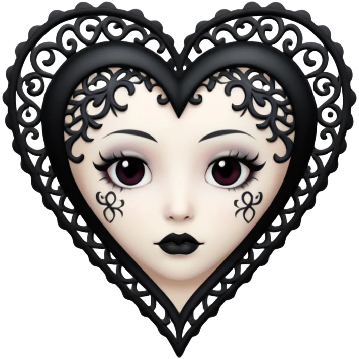 white goth heart with black gothic lace, ornate emoji