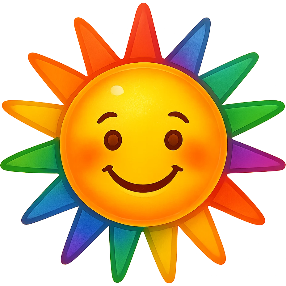 gay pride emoji, rainbow sun, radiant and cheerful emoji