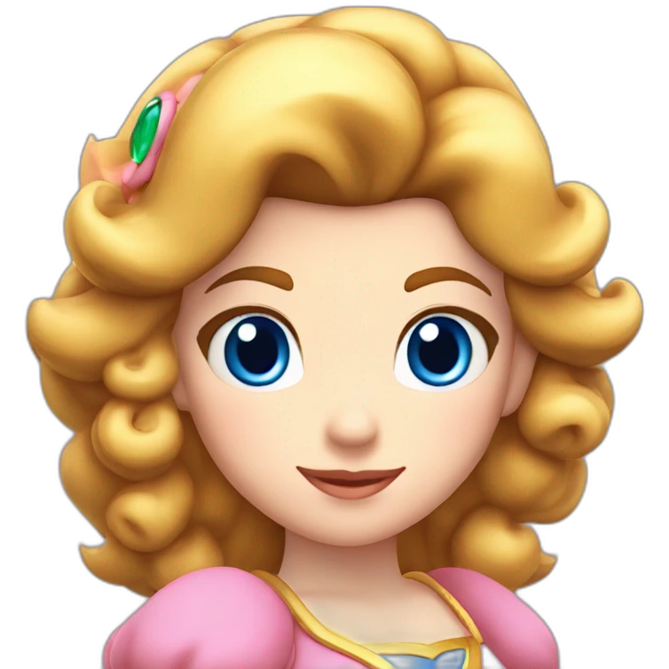 Princess Peach from Super Mario and she has curly brown hair and blue eyes emoji