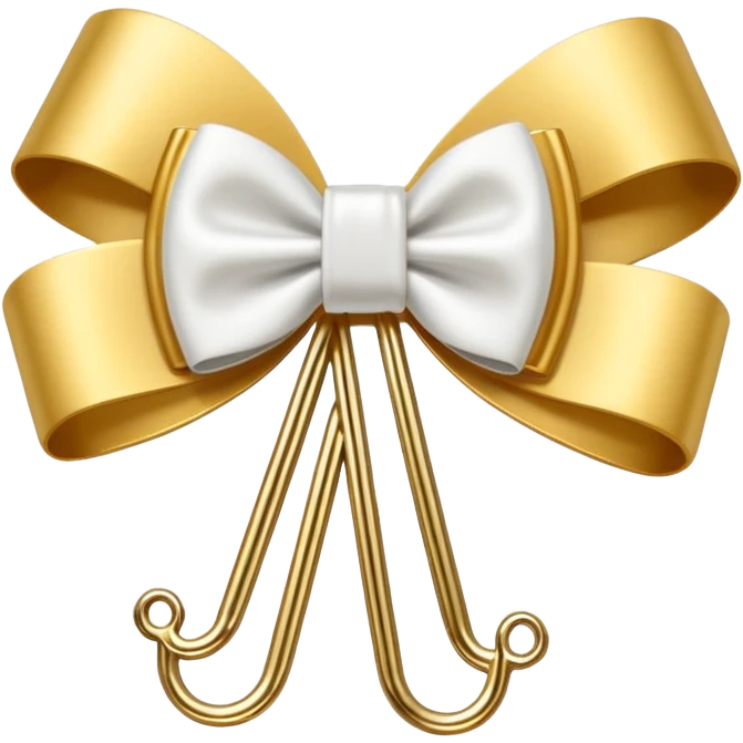 one gold paper clip with a white bow in the middle emoji
