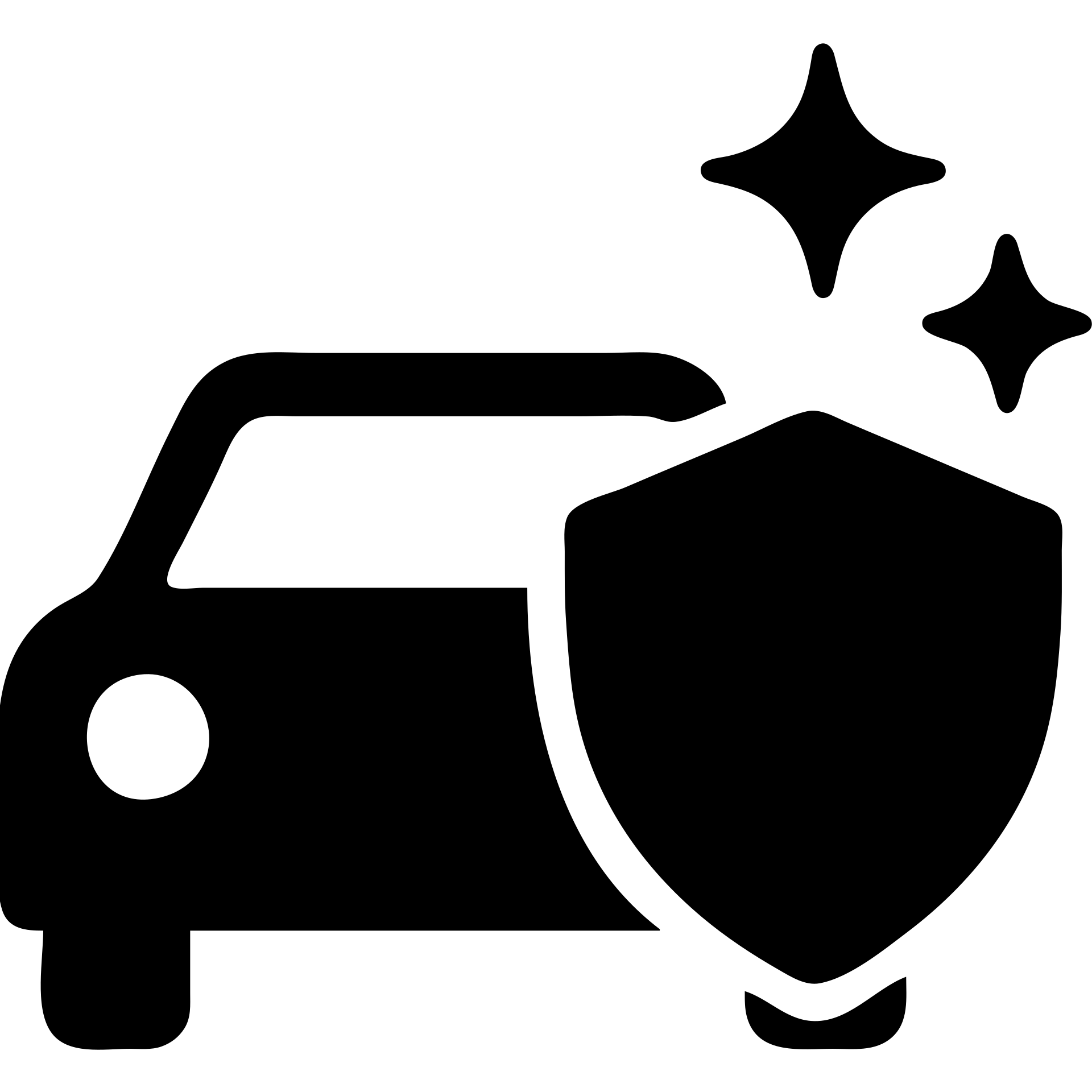 solid filled icon of a car with a shield and sparkles, representing Exterior Ceramic Coating emoji