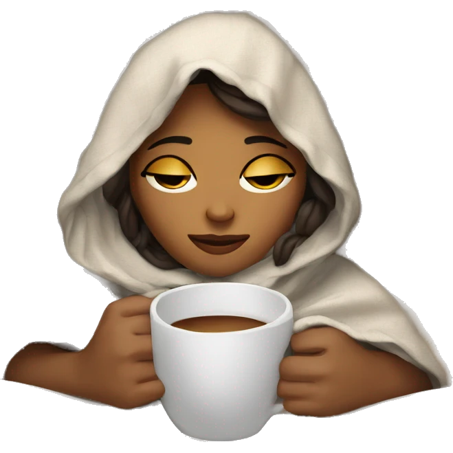 girl inside a blanket sipping coffee eyes closed emoji
