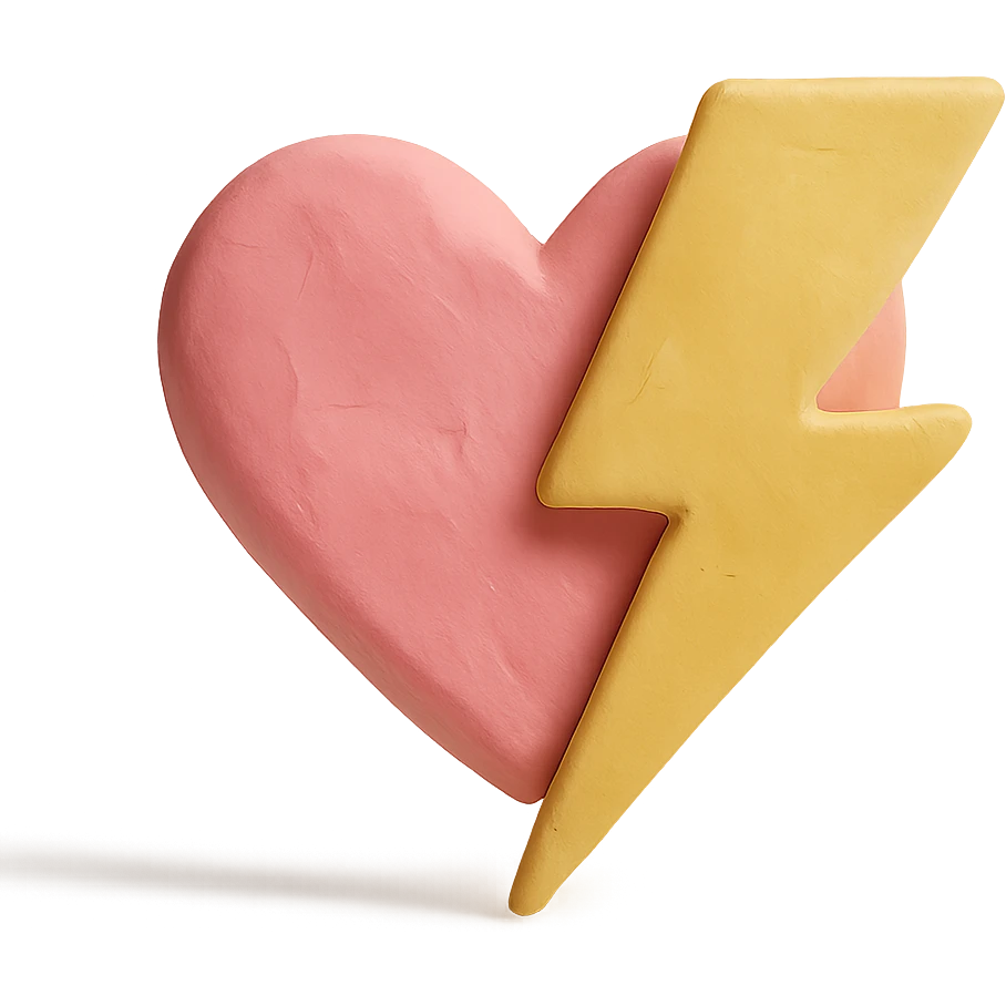 claymation style heart with a lightning bolt, pastel colors emoji