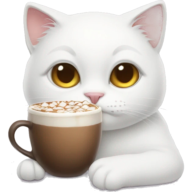 White cat with hot chocolate  emoji