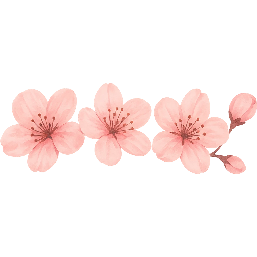 Cut out only the cherry blossom flowers from the second variant of the banner, without the background, on a transparent background, preserving the style and colors, size 1200x100px. emoji