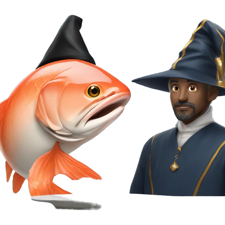 salmon on a plate in front of a wizard emoji