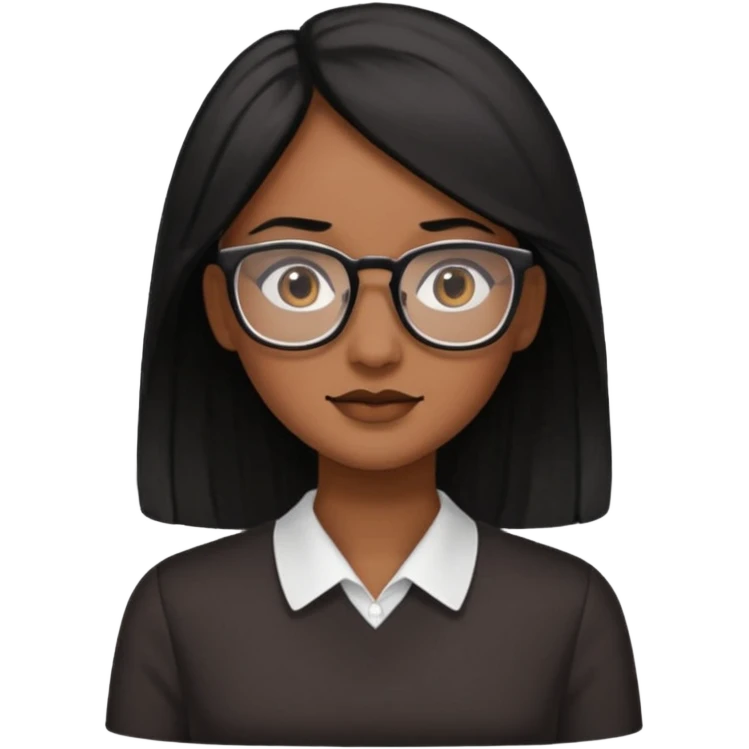 Cor da pele parda óculos um pouco quadrado cabelos longos e preto roupas blusinhas de manga curta emoji