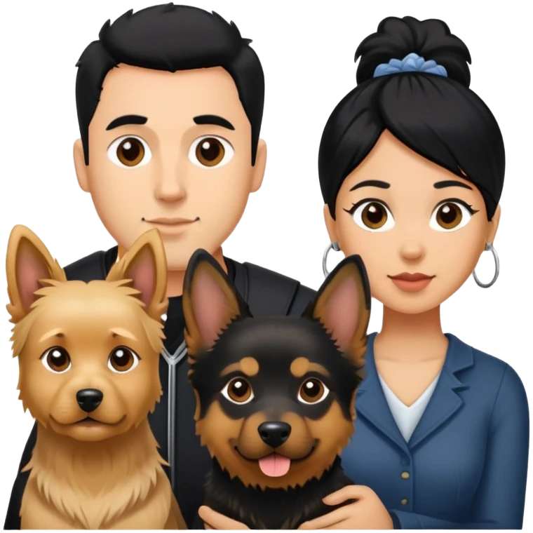 Black hair man light and black hair woman light with a German shepherd and a little yorkie  emoji