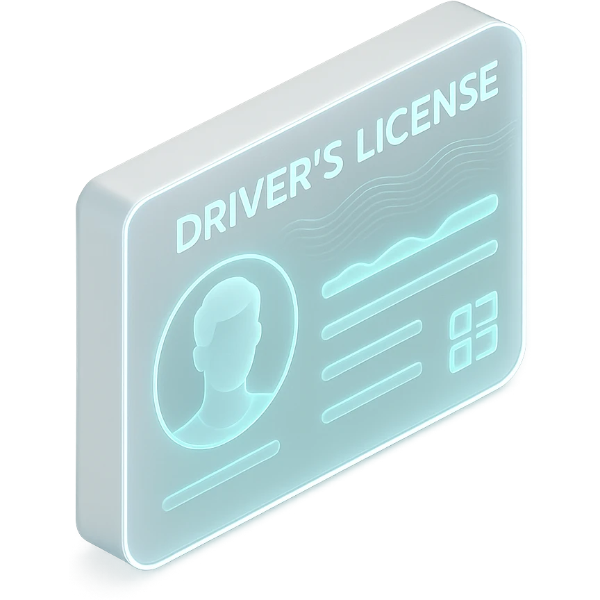 A futuristic driver's license with a sleek, modern design and holographic elements. emoji