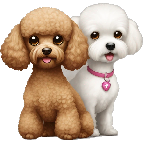 Brown toy poodle next to white Maltese emoji