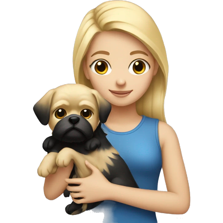 blonde girl holding a little black shitzu emoji