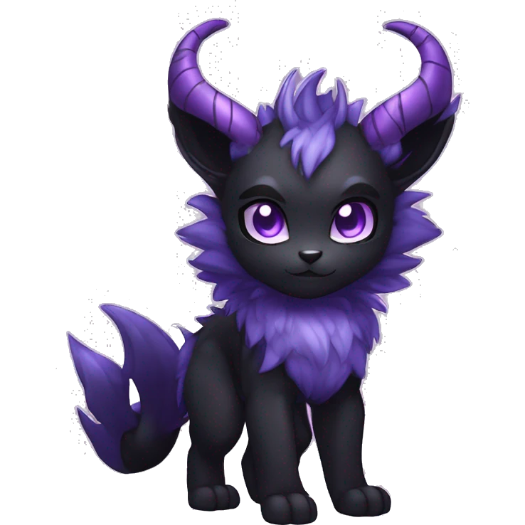 Anthro-Edgy-Black-Purple-Contrast-Colors-Fantasy-Fur-Sona-Chibi-Shiny-Fakémon-Hybrid with horns full body emoji