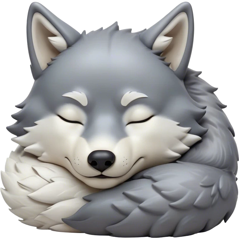 Meme-Worthy Cute Sleeping Wolf Portrait Emoji, Head resting peacefully with a contented smile, showcasing a robust build and a luxuriously soft grey and white Fur, eyes shut in a serene, restful nap, Simplified yet hilariously adorable features, highly detailed, glowing with a soft, drowsy light, high shine, relaxed and utterly lovable, stylized with an air of playful laziness, bright and heartwarming, soft glowing outline, capturing the essence of a comically sleepy wolf, so meme-worthy it feels like it could instantly become the next viral sensation of adorable slumber! emoji