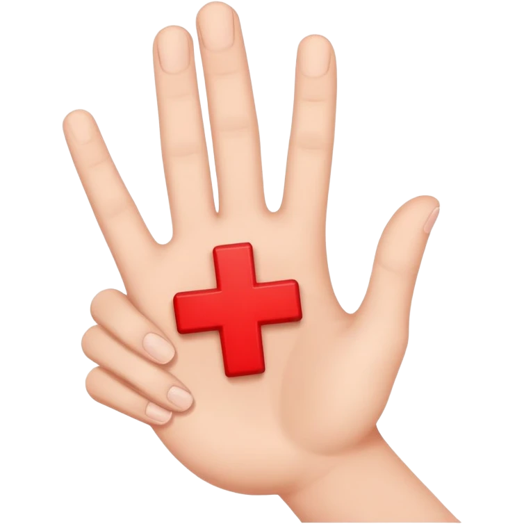 hand holding up a red cross emoji