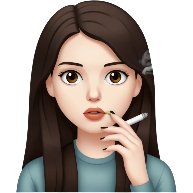 girl with long darke brown hair brown eyes and pale skin smoking listening to Kanye west emoji