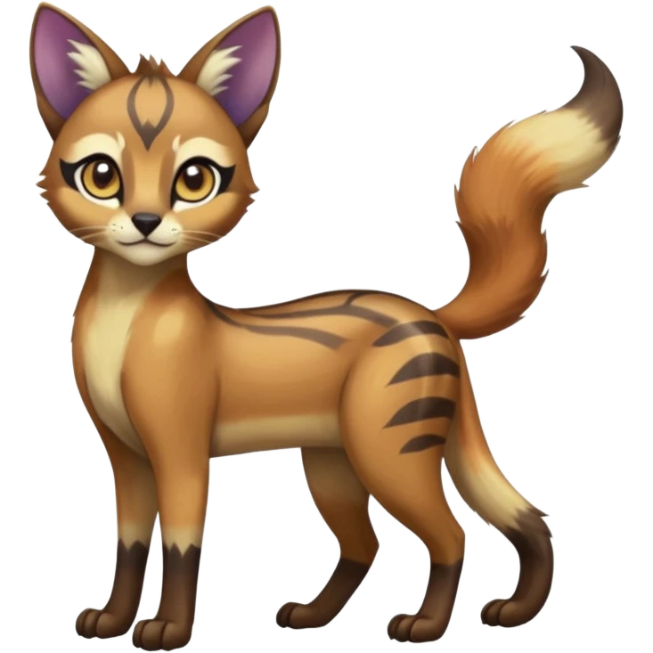 Colorful iridescent Asian painted anime-styled big-eyed shiny glorious divine exotic cool beautiful realistic Meloetta-caracal-civet-sergal-oncilla-animal-Fakémon-hybrid-fursona (full body) emoji