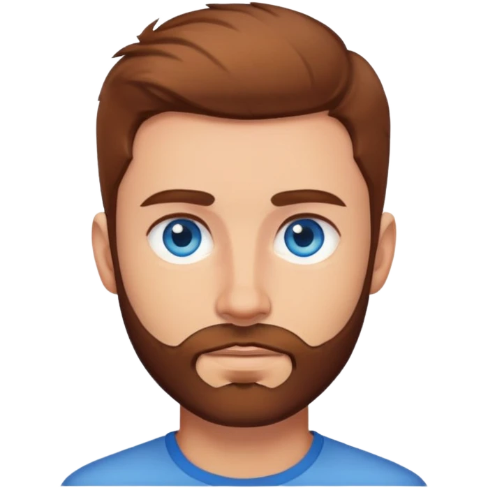 Guy with blue eyes, short brown hair, and a brown peach fuzz beard  emoji