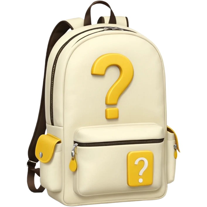 White backpack with yellow questions mark boxes stuffed in it emoji