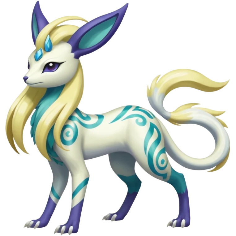 Tropical Tiny Marked Patterned Tribal Shiny Albino Painted Oriental Asian Patterned Tropical Exotic Toxic Suicune-Meloetta-Renamon-Absol-fusion-hybrid-creature (full body) emoji