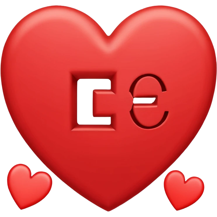 Small broken heart emojis around the letter E emoji