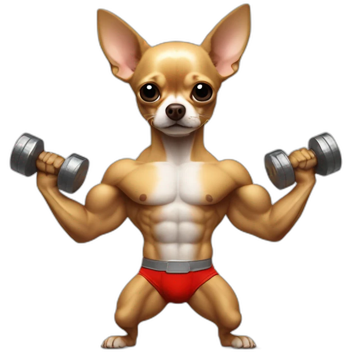 bodybuilder chihuahua with a dumbell doing biceps emoji