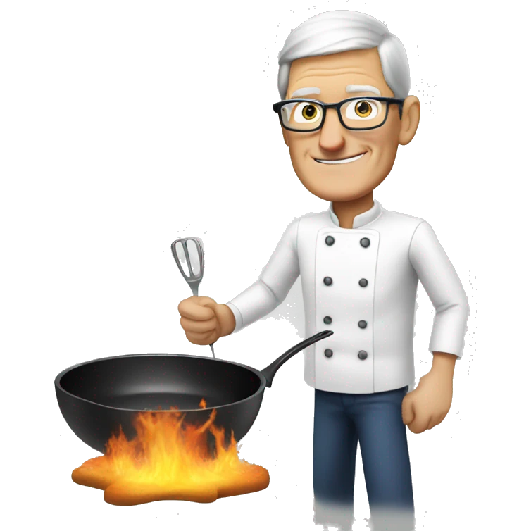 tim cook, cooking a stickman emoji