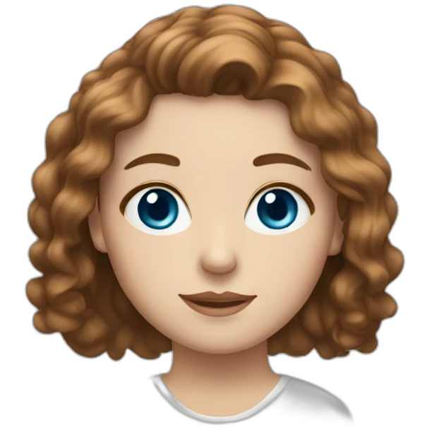 A white girl with blue eyes and brown wavy hair emoji