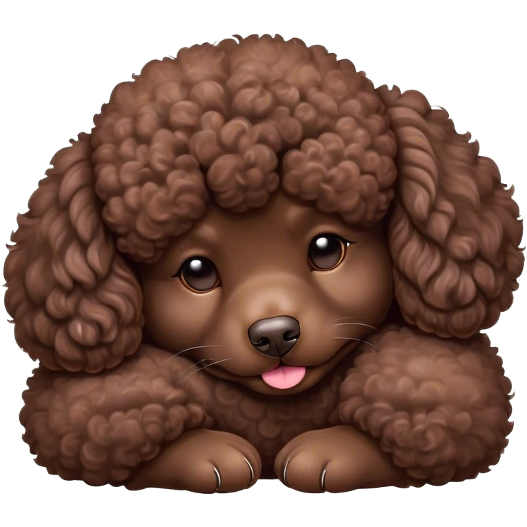 Meme-Worthy Cute Sleeping Chocolate Poodle Portrait Emoji, Head resting peacefully with a contented smile, showcasing a delightfully elegant build and a luxuriously soft, curly chocolate Fur, eyes shut in a serene nap, Simplified yet hilariously adorable features, highly detailed, glowing with a soft, drowsy light, high shine, relaxed and utterly lovable, stylized with an air of playful laziness, bright and heartwarming, soft glowing outline, capturing the essence of a comically sleepy companion, so meme-worthy it feels like it could instantly become the next viral sensation of adorable slumber! emoji