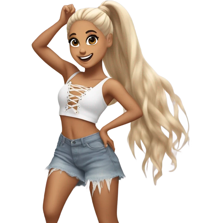 Ariana grande doing a hair flip in Shakira lace up croc top  emoji