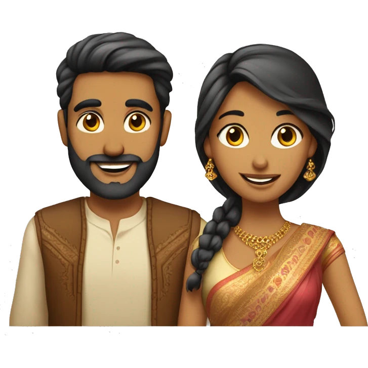 Indian couple - male has a beard, fair complexion, pretty smile ; female has gorgeous sharp features  emoji