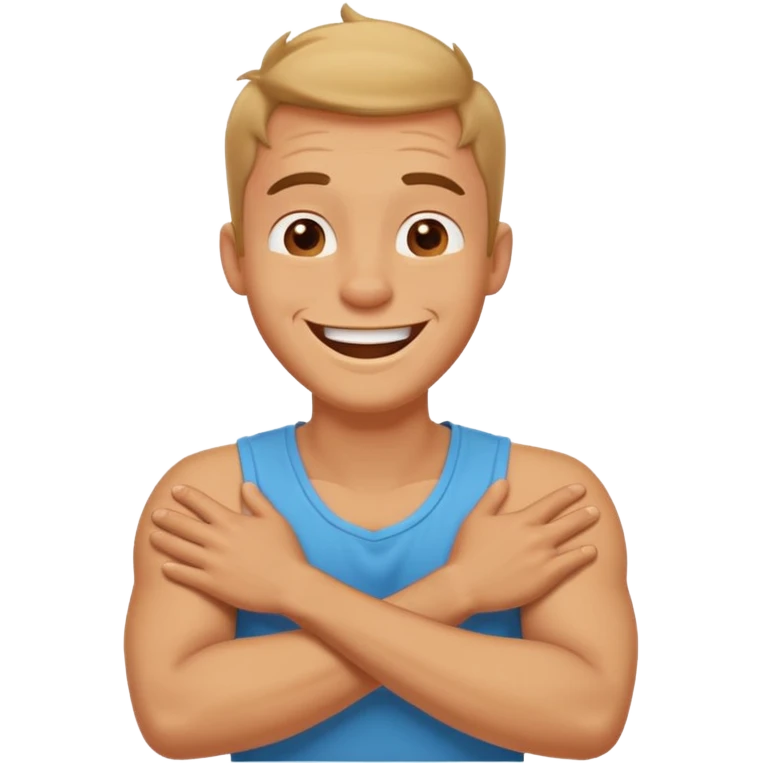 arms crossed holding neck laughing guy  emoji