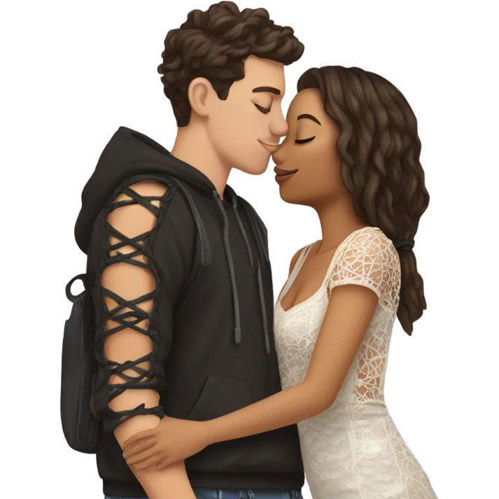 A girl wearing a Shakira lace up croc top and is kissing her boyfriend  emoji