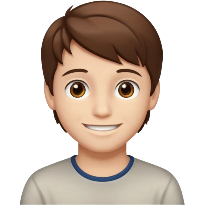 a smiling boy with brown hair and white skin with dark eyes  emoji