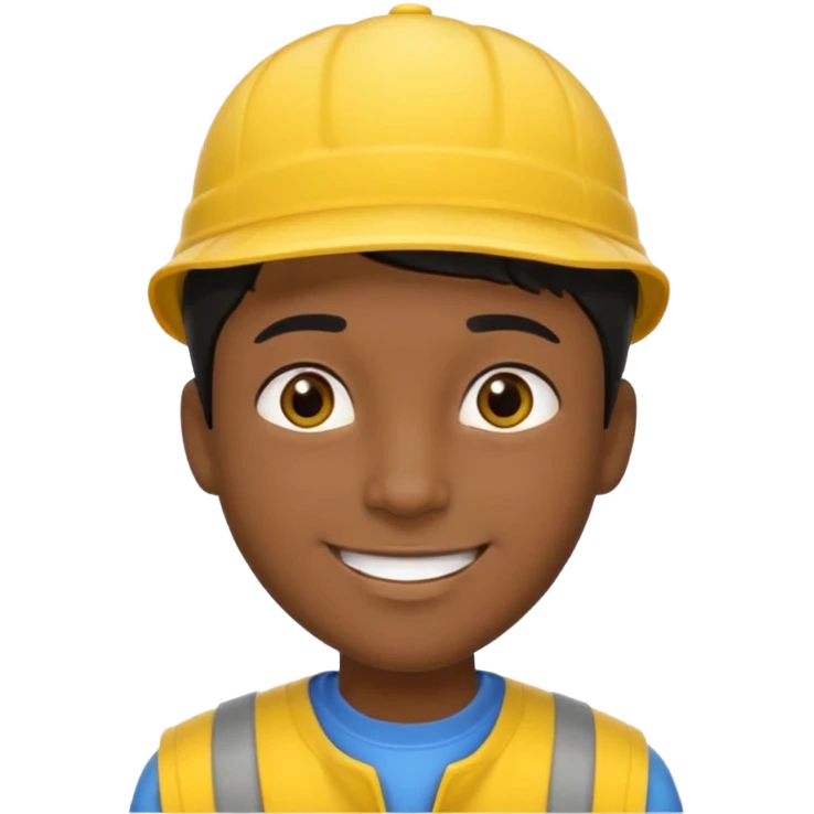 A man with dark skin tone, wearing a bright yellow cap, short black hair mostly covered by the cap, large brown eyes, and a wide smile. emoji