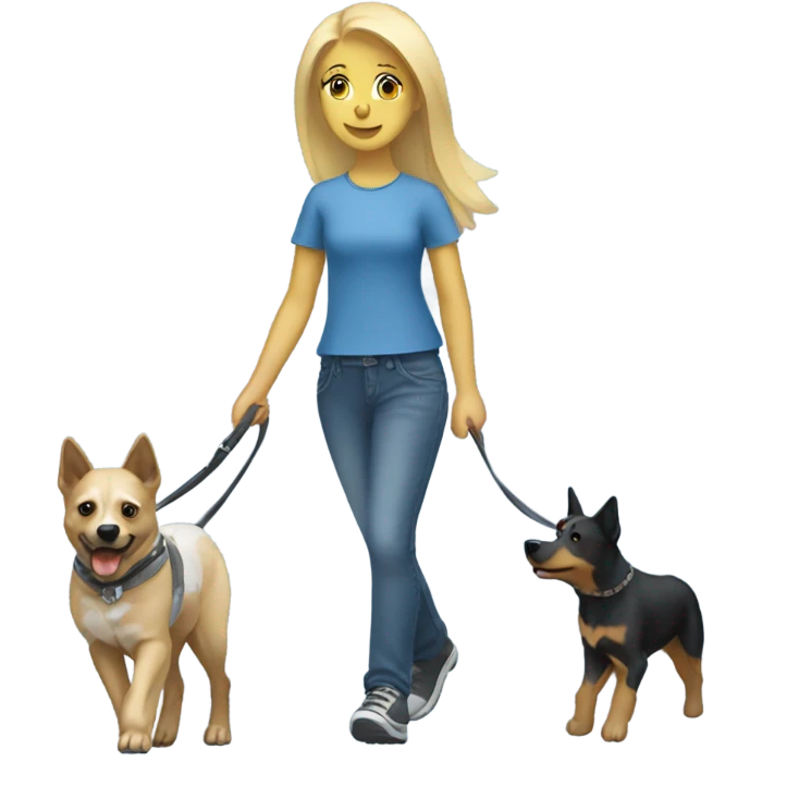 Blonde girl walking a blue heeler emoji