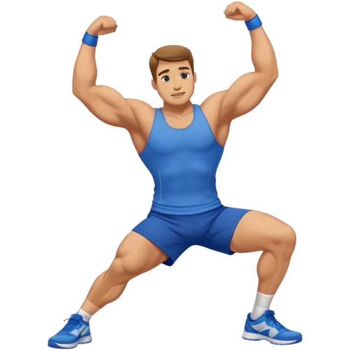 buff guy blue shorts stretching quadriceps emoji