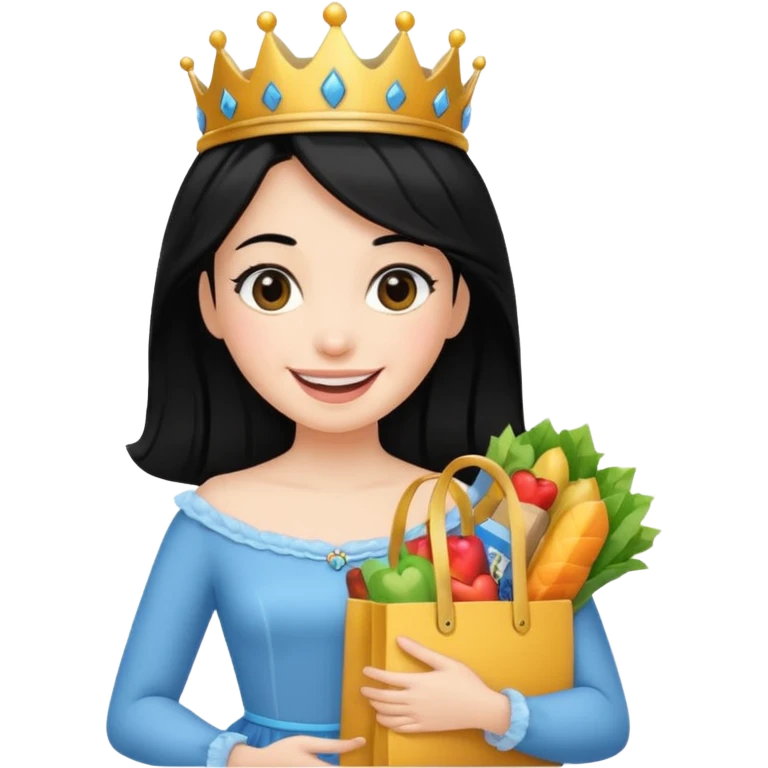 zadowlona czarnowłosa ksiezniczka z dlugimi wlosami jest zadowolona z zakupami emoji